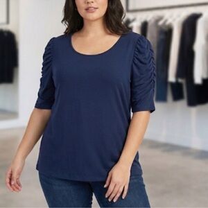 CeCe Women's Navy Ruched Sleeve Top size large